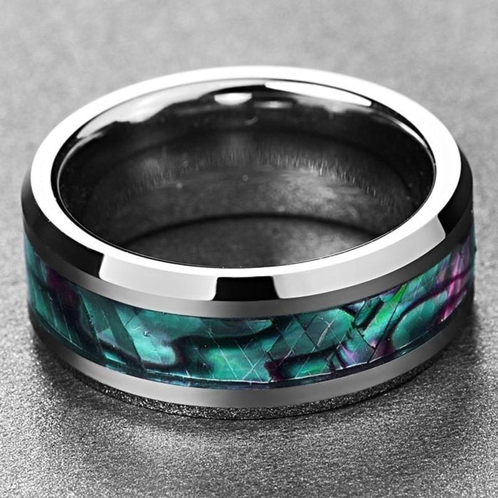 Luxury Elegant Handmade Fashionable Anti-Alergic Abalone Shell Beveled Stainless Steel Ring for Man and Woman