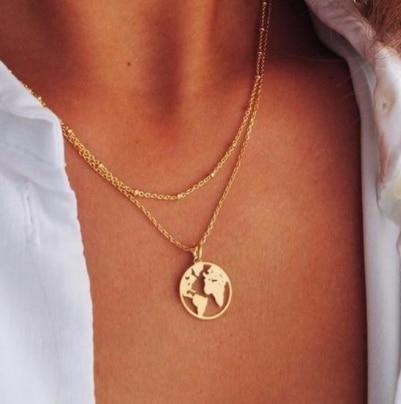 Modern Gold World Map  Necklaces & Pendants Dainty For Women and Girls Jewelry Cool Design And Excellent Gift