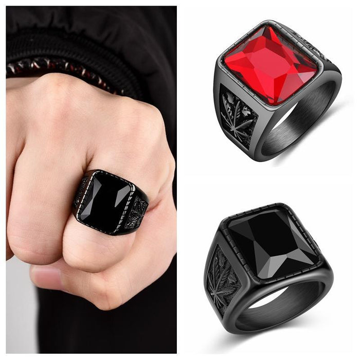 Epic King Men Hiphop Ring 316L Stainless Steel Black/Red Stone Ring Rock Fashion Jewelry For Men