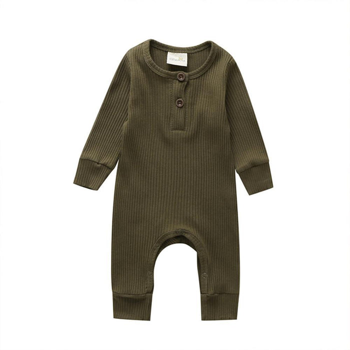 Infant Baby Boy Girl Cotton Romper Knitted Ribbed Jumpsuit Solid Clothes Warm Outfit For Kids