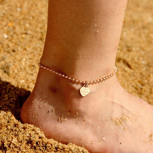 Beach Leg bracelet For Women Beaded heart-shaped Pendant stainless steel Chain Anklet