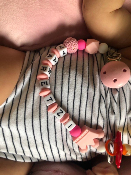 Pink Silicone Personalised Name Baby Pacifier Clips Crochet Beads Silicone Crown Pacifier Chain Holder For Kids and Baby Pacifier