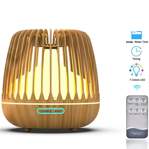 Unique Modern Handmade 500ML Aroma Essential Oil Diffuser Ultrasonic Air Humidifier Wood Grain 7 Color Changing LED Light Cool Mist Difusor for Home Bedroom Room and Living Room