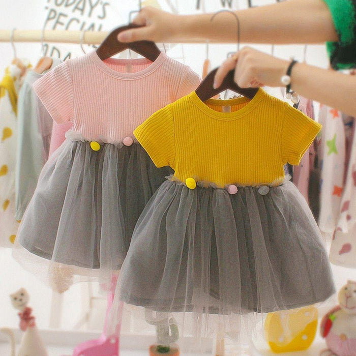 Fashion Modern New Spring Toddler Kids Baby Girls Patchwork Tulle Casual  Princess Dress For Girls