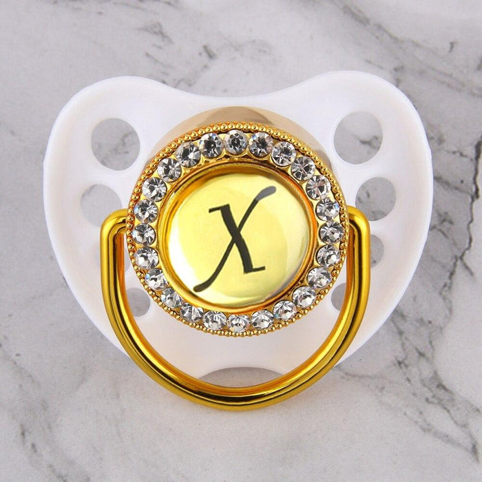 Luxury Glam Crystal White Bling Pacifier 26 Initial Letters Available Handmade Rhinestones Baby Pacifier For Baby