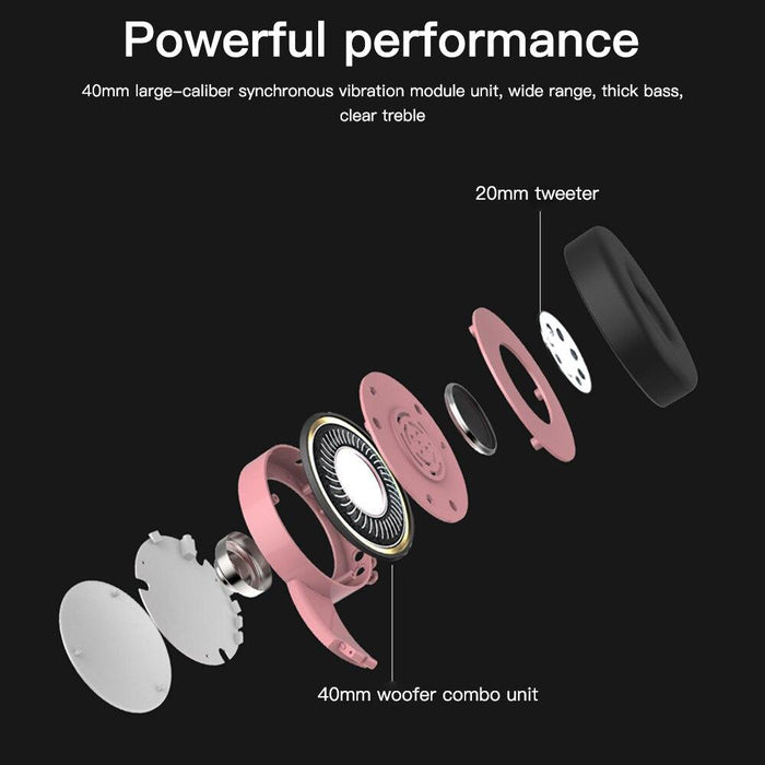 KIds Luxury Interesting Stevvex Portable Headset Wireless Bluetooth folding Headphones Headset Audio Adjustable Game Earphones With Microphone For PC phone (Pink)