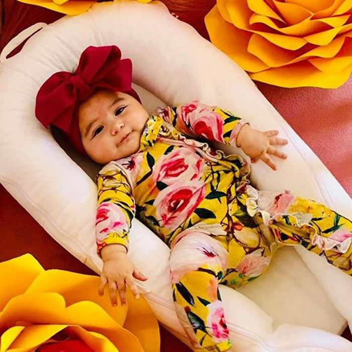 Modern Interesting Luxury Floral Newborn Baby Girl Clothes Infant Baby Girl Footed Full Sleeve Outfit Romper Jumpsuit With Big Bow In Modern Design