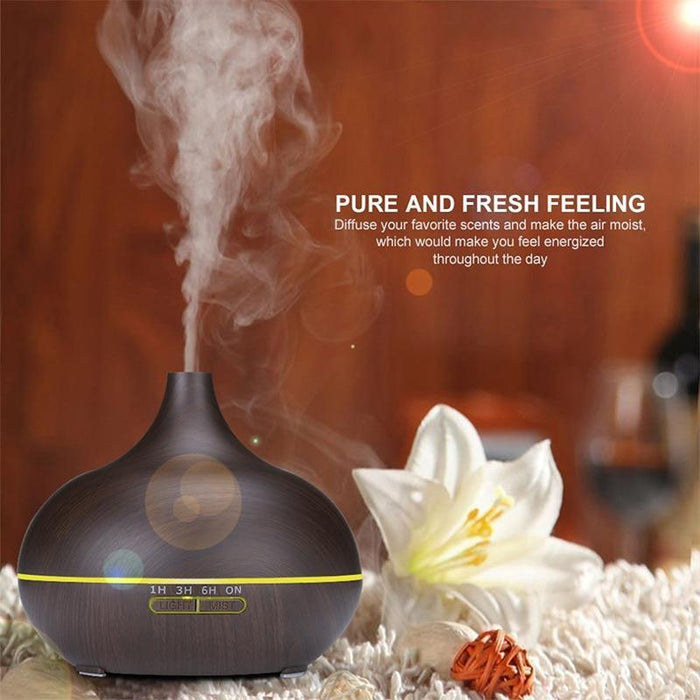 New 550ml Wood Essential Oil Diffuser Ultrasonic USB Air Humidifier with 7 Color LED Lights Remote Control Office Home Diffuser for Office, Home, Bedroom, Living Room, Study, Yoga, Spa; White Wood Grain with Multiple Lighting Options