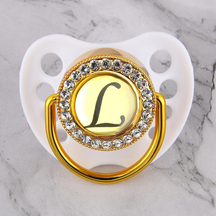 Luxury Glam Crystal White Bling Pacifier 26 Initial Letters Available Handmade Rhinestones Baby Pacifier For Baby