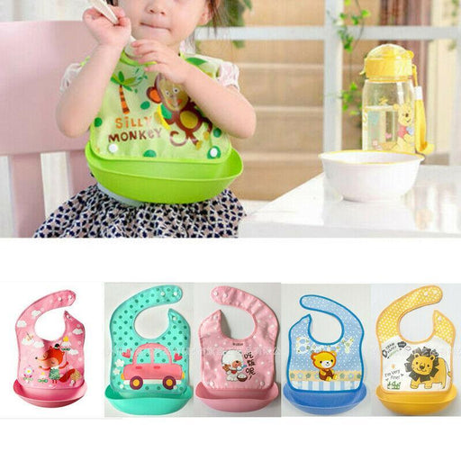 Baby Waterproof Silicone Bibs Burp Cloths Washable Roll Up Crumb Catcher Feeding Bib