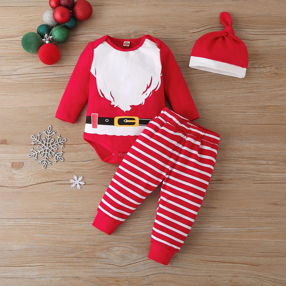 Christmas Baby Set Unisex 3PCS Cotton Bodysuits Pants Hat Full Sleeve Print Baby Clothes For Christmas For Girls And Girls