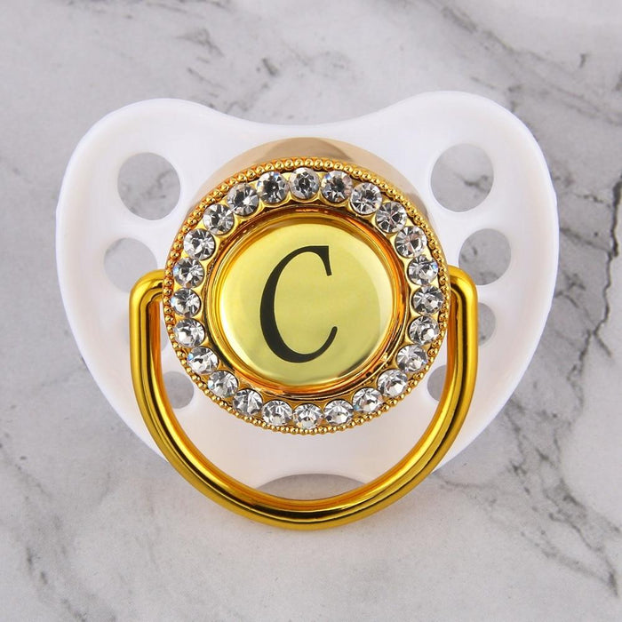 Luxury Glam Crystal White Bling Pacifier 26 Initial Letters Available Handmade Rhinestones Baby Pacifier For Baby