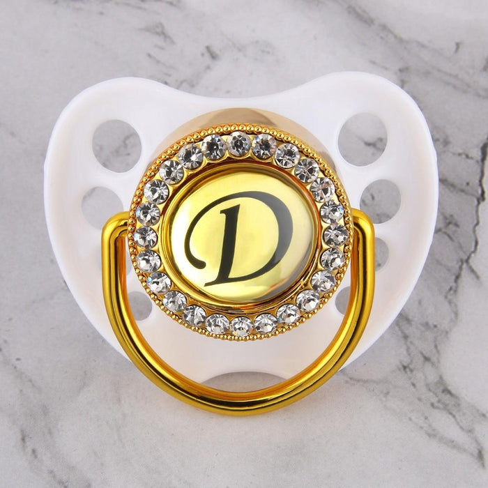 Luxury Glam Crystal White Bling Pacifier 26 Initial Letters Available Handmade Rhinestones Baby Pacifier For Baby