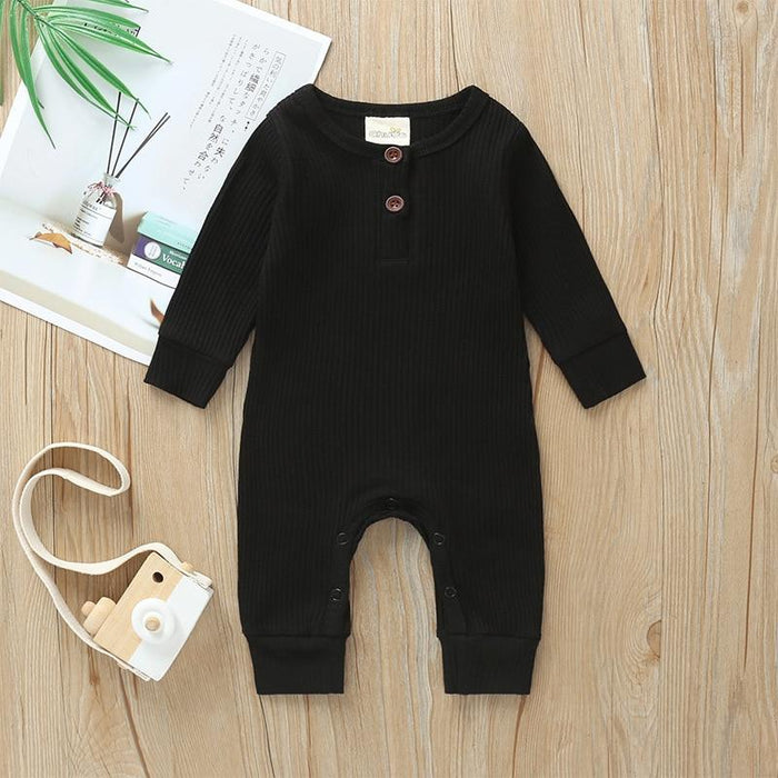 Infant Baby Boy Girl Cotton Romper Knitted Ribbed Jumpsuit Solid Clothes Warm Outfit For Kids