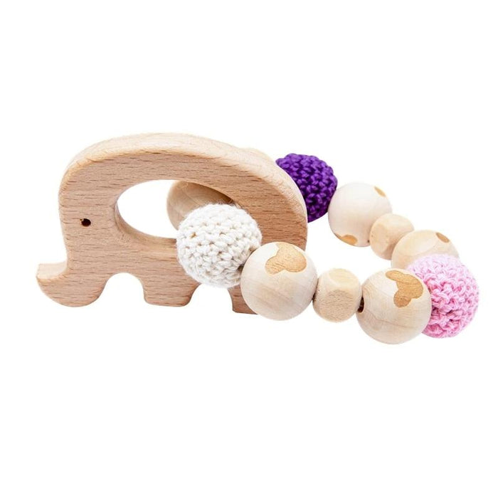 Wooden Teether Hedgehog Crochet Beads Wood Crafts Ring Engraved Bead Baby Teether Wooden Toys For Kids Rattle