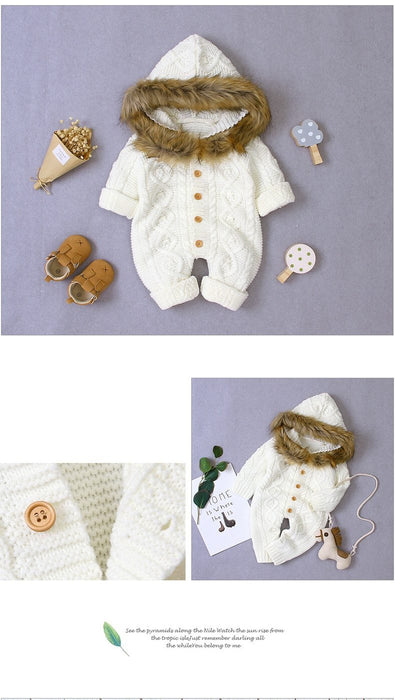 Modern elegant Baby Warm Coat For Newborn Baby Hooded Knit Romper Baby Jumpsuit outfit In Modern Design