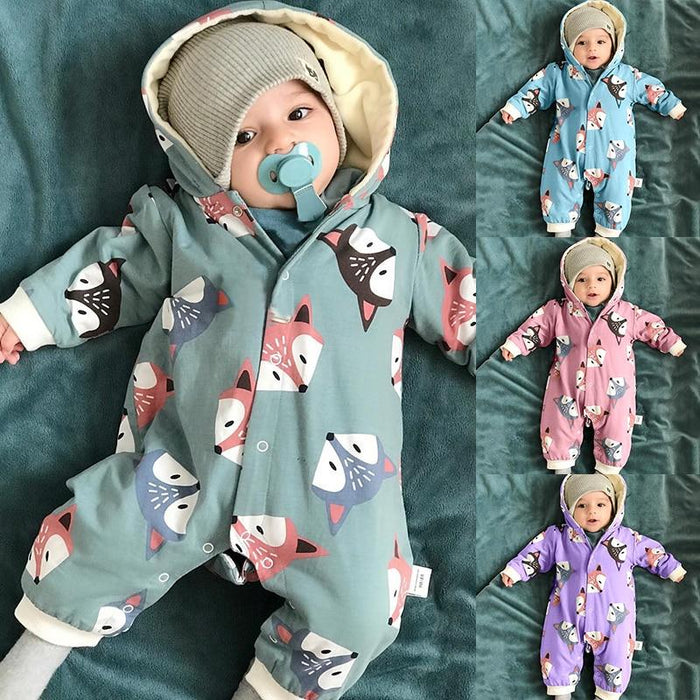 Winter Baby Cartoon Fox Baby Long Sleeve Romper Cute Clothes Onesie for New Born Baby Boy / girl  Romper Jumpsuit For Winter Season