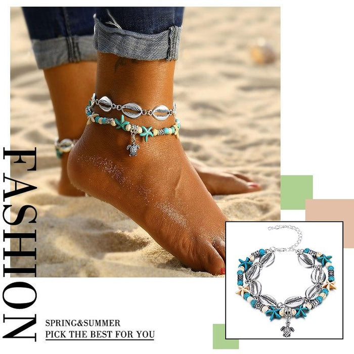 Female Heart Anklets Barefoot Crochet Sandals Foot Jewelry Bracelets For Women Leg Chain