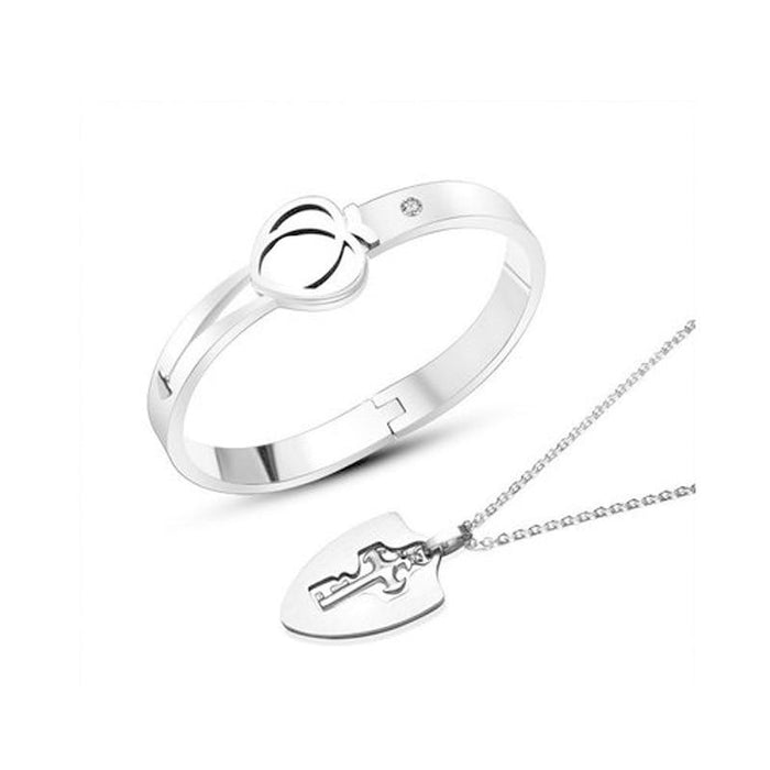 Fashion Concentric Lock Key Titanium Steel Stainless Steel Luxury Jewelry Bracelet and Necklace Couple Sets For Women