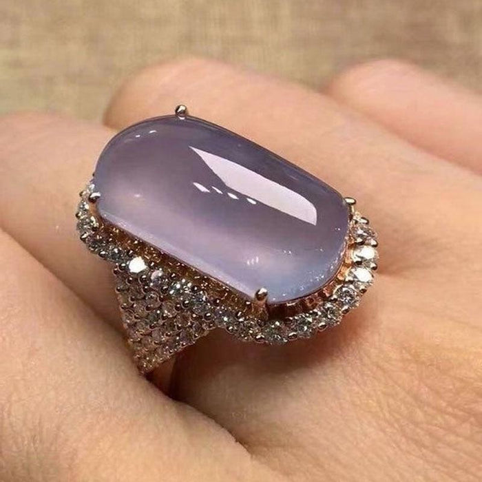 New Luxury Large Oval Purple Crystal Stone Modern Wedding Rings For Women Elegant Natural Moonstone Engagement Ring Great Jewelry Gifts