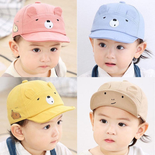 Cartoon Bear Baby Hat Cap Adjustable Baseball Cap Cute Striped Cotton Kids Sun Hat for Baby Boys