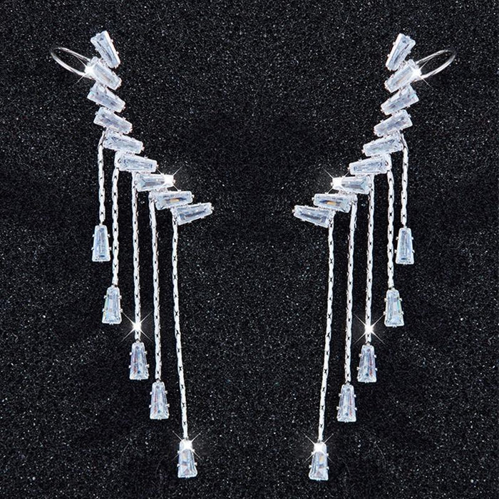 Luxury Elegant Crytal Angel wings Rhinestone Hanging Dangle Exaggerated Fashion Stud Earrings With Elegant Anti-allergy Design For Ladies and Women In New Trend Popular Style