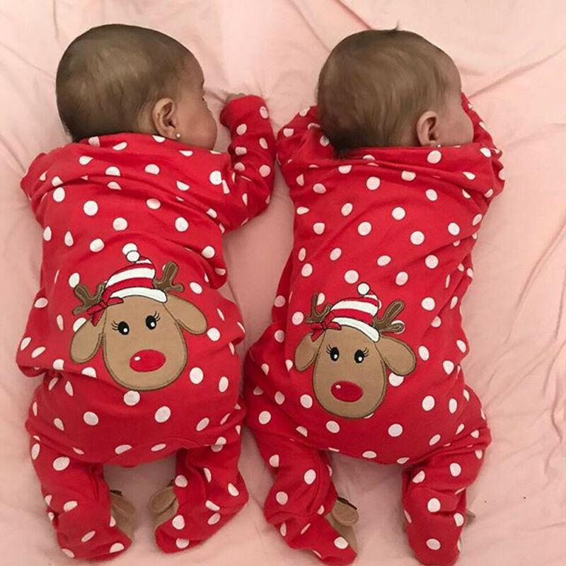 My First Christmas Baby Boy Girl Rompers Newborn Infant Baby Cartoon Deer Red Jumpsuit 0-18M For Girls and Boys For Christmas