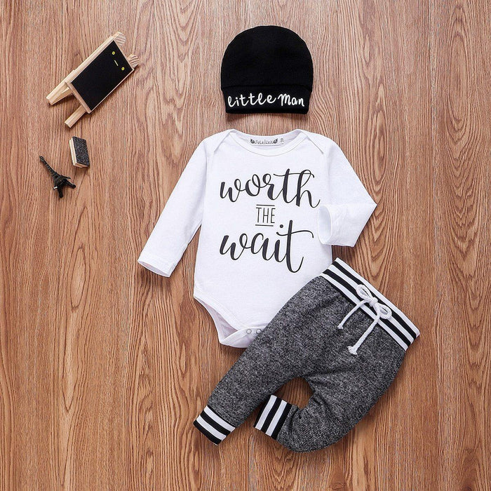 Infant Baby Boy Clothes Sets Long Sleeve Romper Pant Hats Outfit Clothes Set for Baby Kids