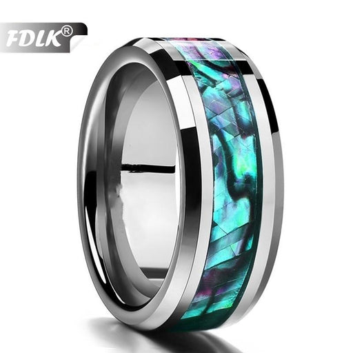 Luxury Elegant Handmade Fashionable Anti-Alergic Abalone Shell Beveled Stainless Steel Ring for Man and Woman