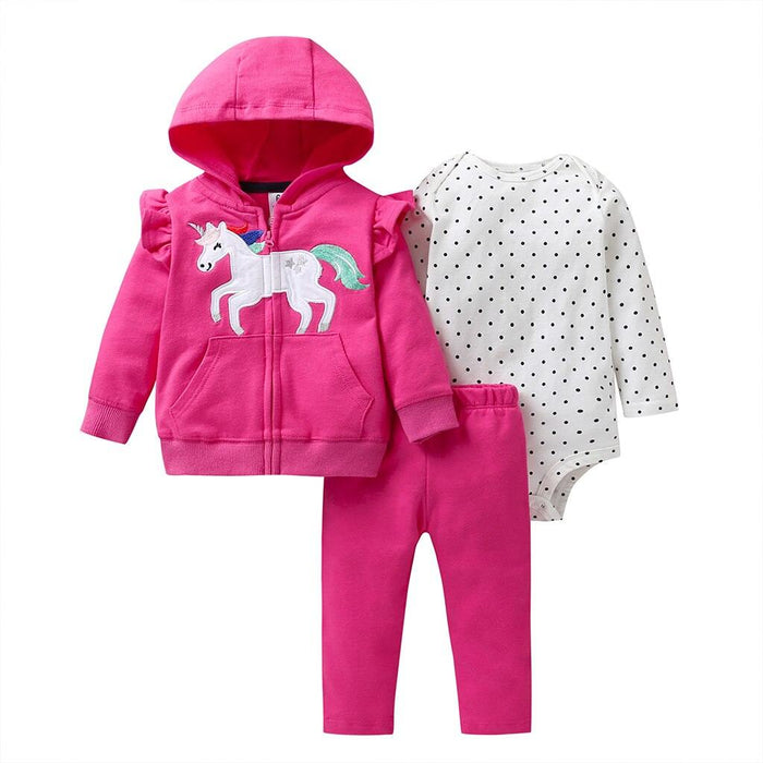 Modern Popular New Set Baby Cotton Long Sleeve Hooded Jacket Pant And Rompers For Newborn Outfits Unisex Clothing