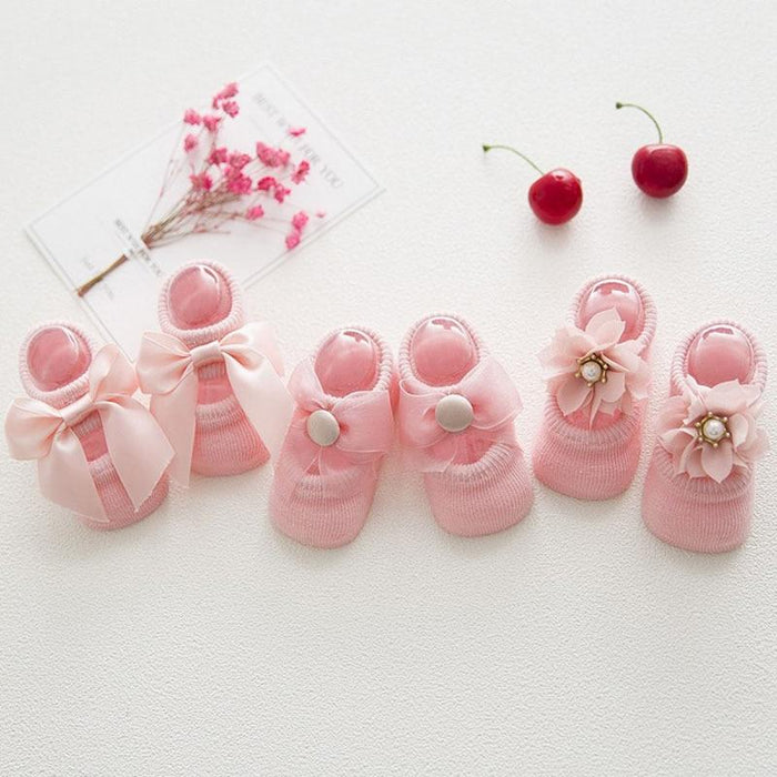 Baby Girl  Anti-Slip Cotton Bow Lace Flower Floor Socks Spring Socks Excellent Quality Everyday Wear