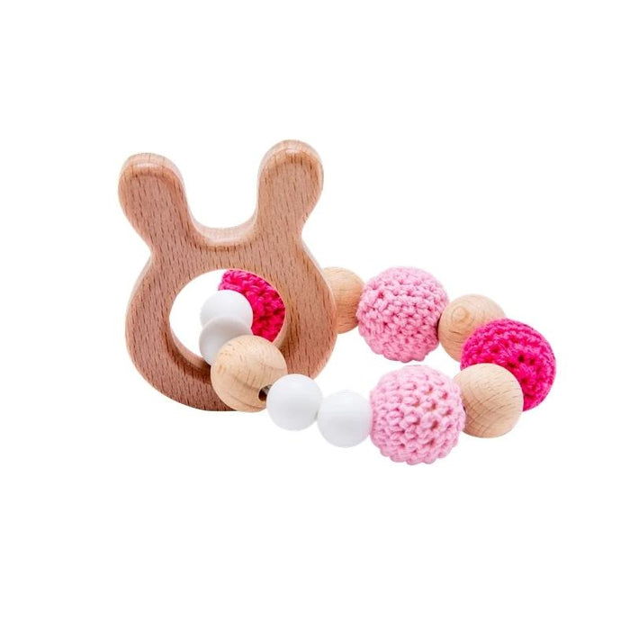 Wooden Teether Hedgehog Crochet Beads Wood Crafts Ring Engraved Bead Baby Teether Wooden Toys For Kids Rattle