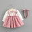 Modern New Baby Girl Dress Cotton Print Bow Princess Dress With Baby Headbands 2pcs Clothes Set With Bow