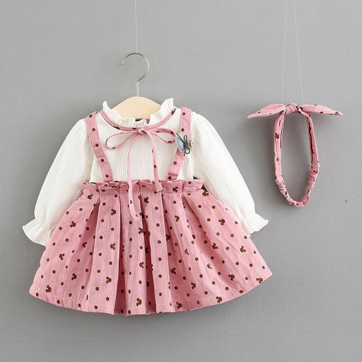 Modern New Baby Girl Dress Cotton Print Bow Princess Dress With Baby Headbands 2pcs Clothes Set With Bow