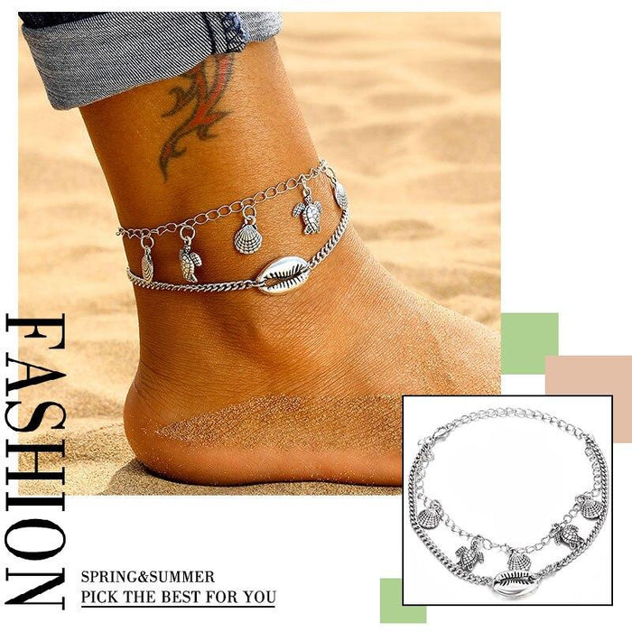 Female Heart Anklets Barefoot Crochet Sandals Foot Jewelry Bracelets For Women Leg Chain