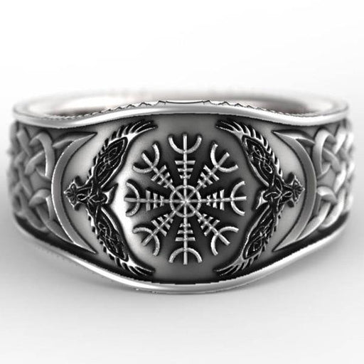 New Trendy Hip Hop Rock Punk Nordic Mythological Story Viking Compass Silvery Ring Luxury Personality Rings for Men and Women