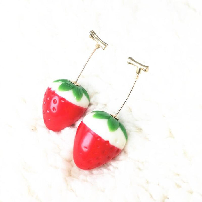 Unique Fashion Red Cherry Gold Drop Earring and Sweet Fruit Long Crystal Earrings for Women and Girls In Modern Jewelry Style