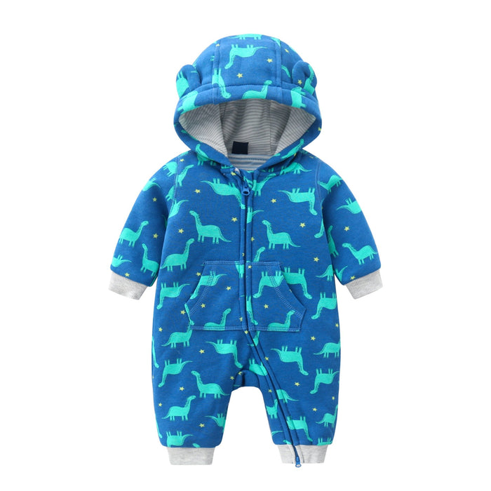 Baby Rompers Long Sleeve Zip Hooded Jumpsuits Playsuits for Toddler Boy/Girl For Autumn and Winter Season