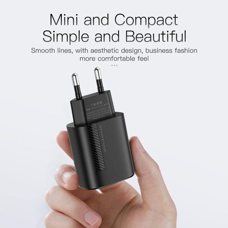 Small Black PD Charger USB 18W QC 4.0 USB Type C Fast Portable Wall Charger High Speed Charging