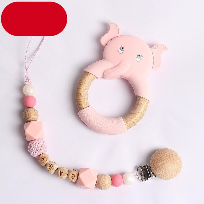 Modern Luxury Pacifier Clip Chain Beech Beads Silicone Elephant Pendant Baby Teething Nursing Clips Chain For Baby