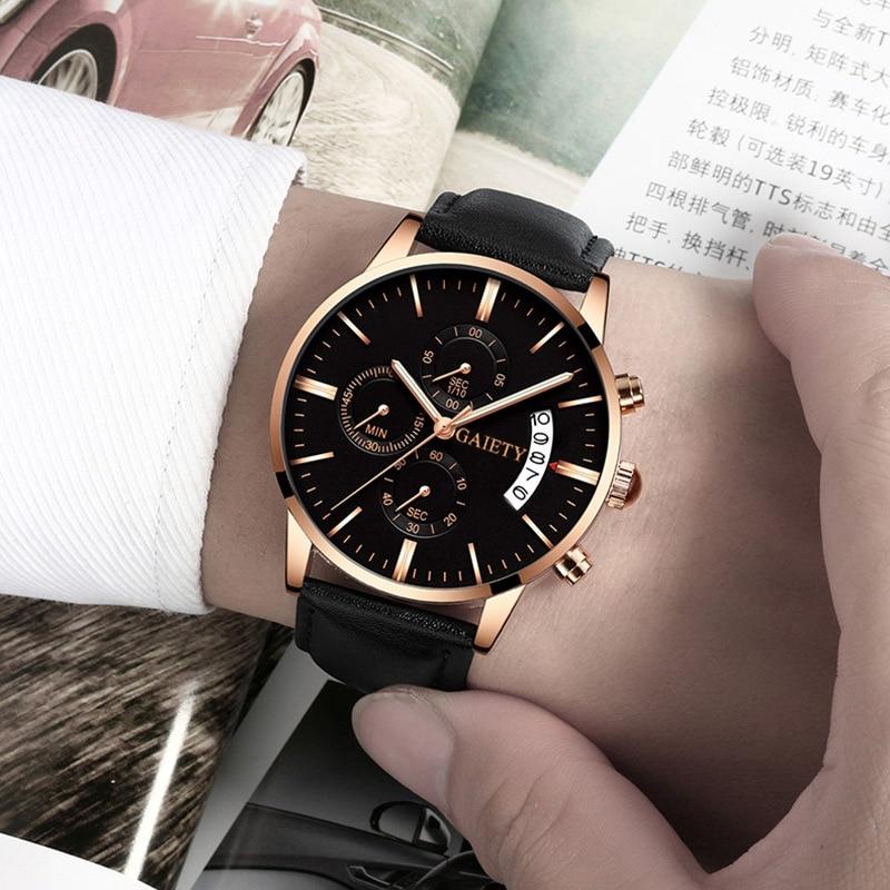 Watches men Fashion Sport Stainless Steel Case Leather Band watch Quartz Business Wristwatch For Men's and Boys