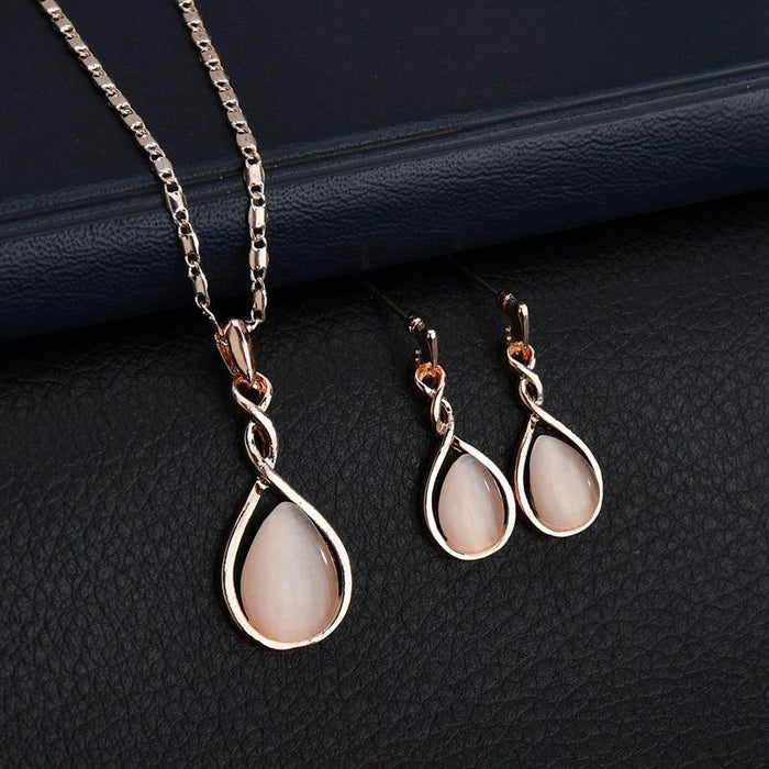 Modern Jewelry Sets For Women Elegant Water-Drop Rhinestone Elegant Pendant Luxury Necklace Hook Earrings Jewelry Set