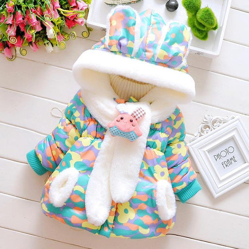 Modern Children's Winter Cartoon Cute Rabbit Infant Outerwear Hooded Baby Girls Jackets For Girls