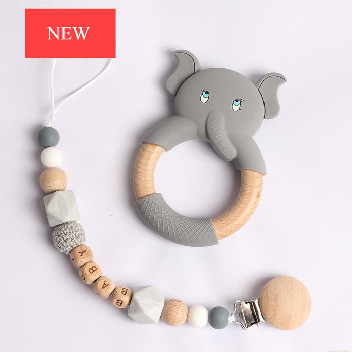 Modern Luxury Pacifier Clip Chain Beech Beads Silicone Elephant Pendant Baby Teething Nursing Clips Chain For Baby