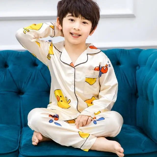 2021 Autumn Winter Long Sleeve Kid Sleepwear Set Silk Pajamas Set Boys Pajamas Sets For Kids Home Cloth Girls Pajamas Set - Treko - 2021 pajamas, 2021 trends, birthday gifts, comfortable pajamas, fashion 2021, fashionable pajamas, new trend 2021, paja, pajamas, pajamas for kids, pajamas set, trends 2021, trendy kids pajamas, trendy kids pajamas 2021, trendy pajamas 2021, winter pajamas, winter pajamas 2021- Stevvex.com