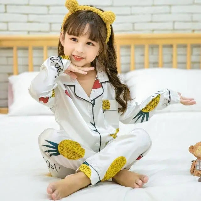 2021 Autumn Winter Long Sleeve Kid Sleepwear Set Silk Pajamas Set Boys Pajamas Sets For Kids Home Cloth Girls Pajamas Set - Treko - 2021 pajamas, 2021 trends, birthday gifts, comfortable pajamas, fashion 2021, fashionable pajamas, new trend 2021, paja, pajamas, pajamas for kids, pajamas set, trends 2021, trendy kids pajamas, trendy kids pajamas 2021, trendy pajamas 2021, winter pajamas, winter pajamas 2021- Stevvex.com