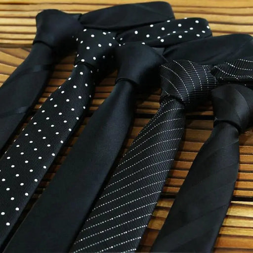 Business Black Skinny Ties Polyester Silk Necktie For Men Washable Formal Office Simple Design Necties Solid Color