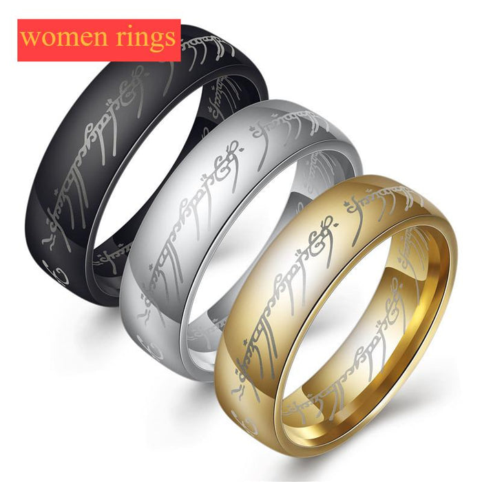 Great Stainless Steel One Ring of Power Elegant Gold Color Wedding Ring Modern Lovers Women Men Fashion Jewelry