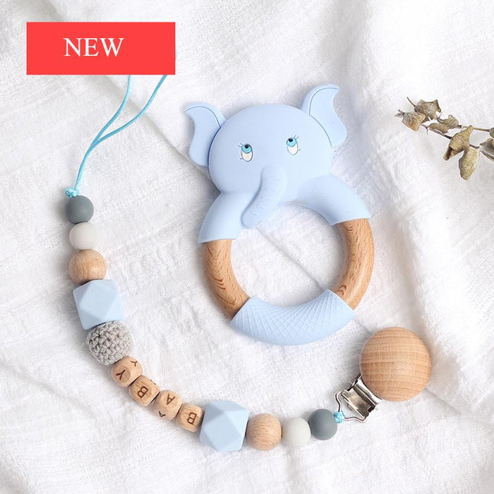 Modern Luxury Pacifier Clip Chain Beech Beads Silicone Elephant Pendant Baby Teething Nursing Clips Chain For Baby