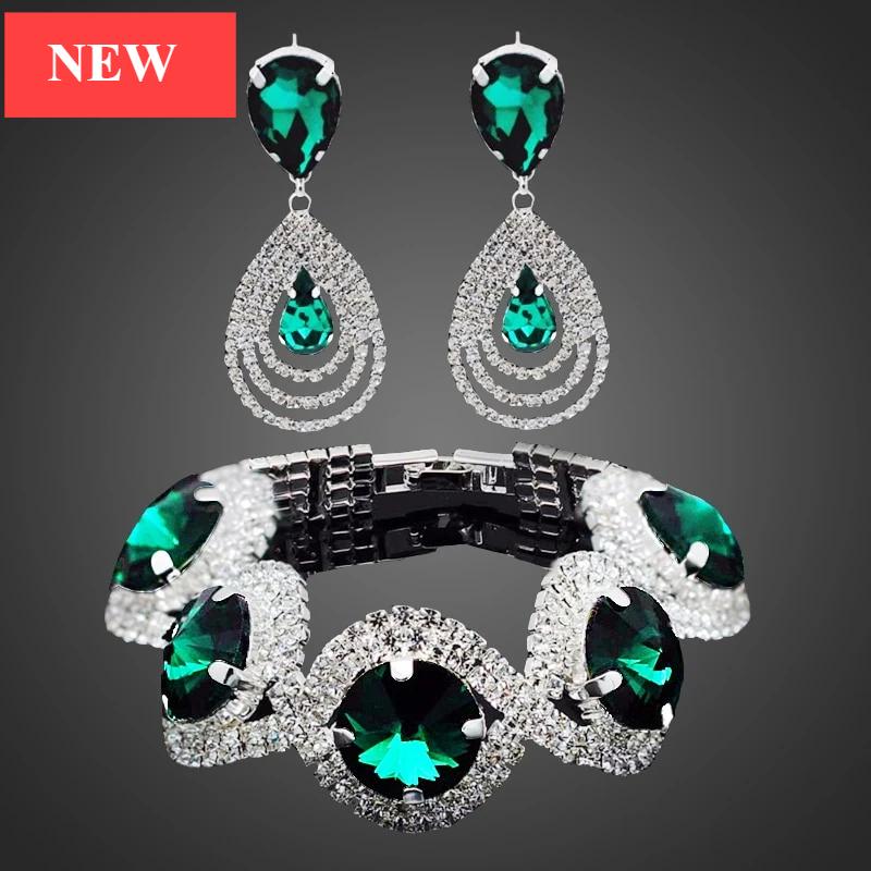 Modern NEW Trend Luxury  Woman Elegant Wedding Bridal Jewelry Sets For Women Rhinestone Austrian Crystal Jewelry Set Bracelet Earrings Set